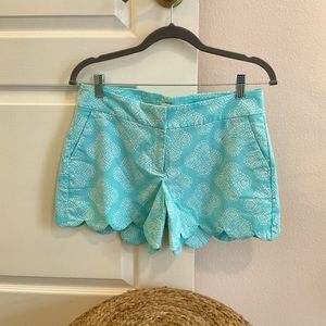 Crown & Ivy, Size 4, Summer Blue with white boho pattern, scalloped trim, EUC